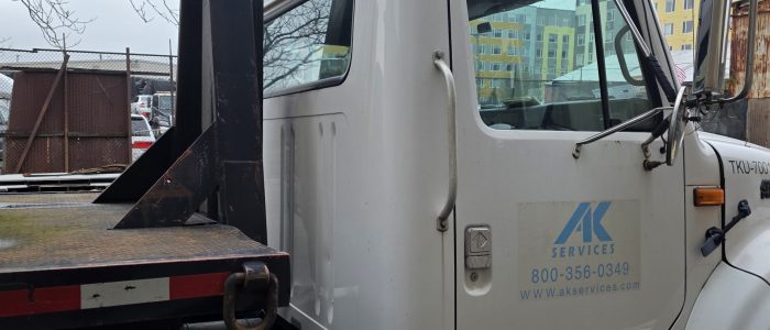 Passenger side door of hook truck for sale.
