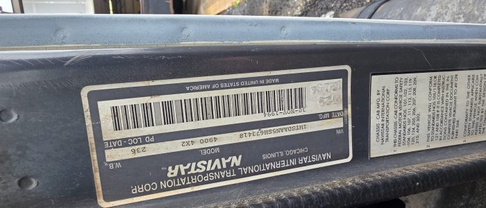VIN information of the hook truck for sale.